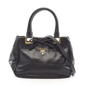 Prada Ribbon Leather Shoulder Bag Black